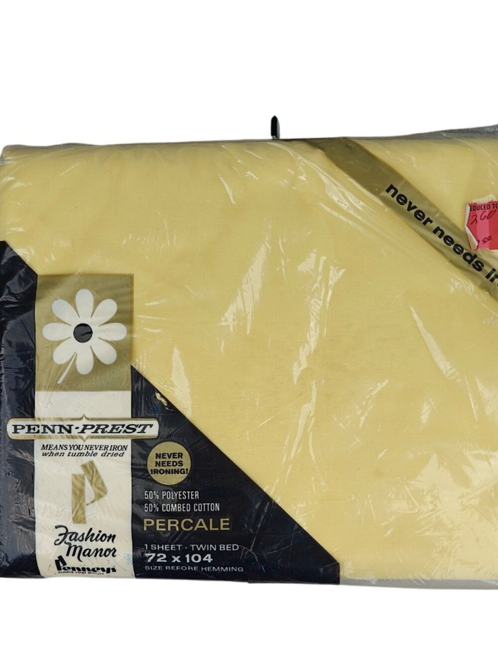 NEW Penn-Prest Fashion Manor Percale Twin Sheet 72x104 Yellow Cotton Polyester